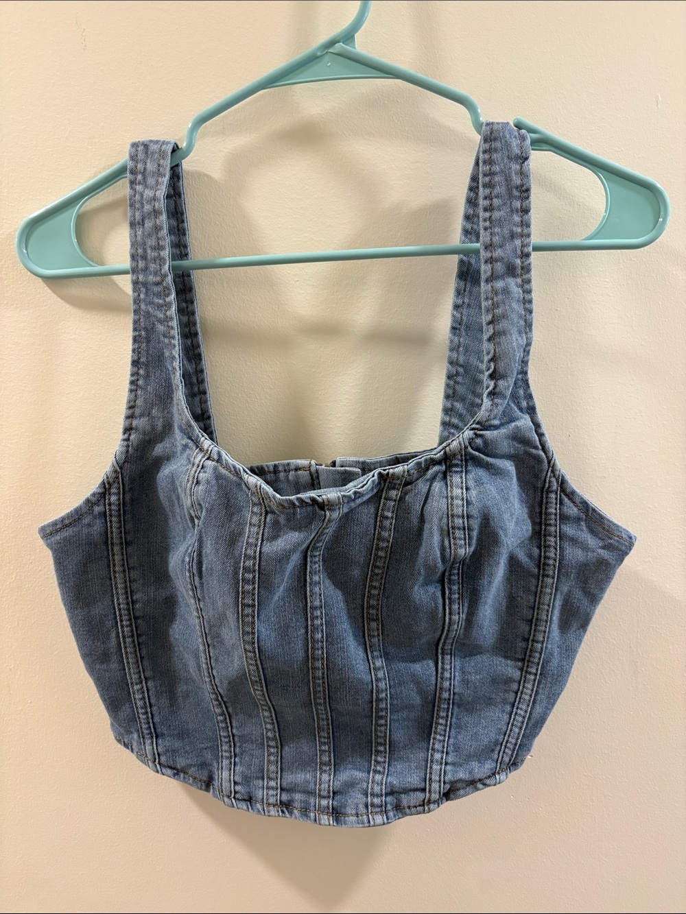 SHEIN Light Wash Denim Crop Tank Top